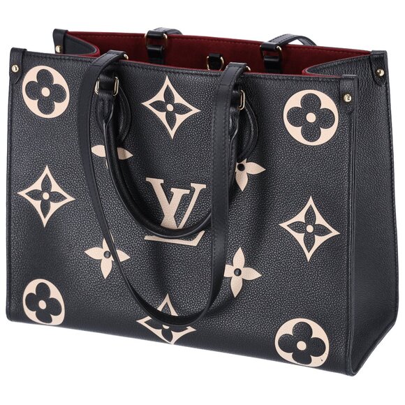 Louis Vuitton Empreinte Giant Monogram On The Go MM Shoulder Tote Black Beige - Picture 12 of 13